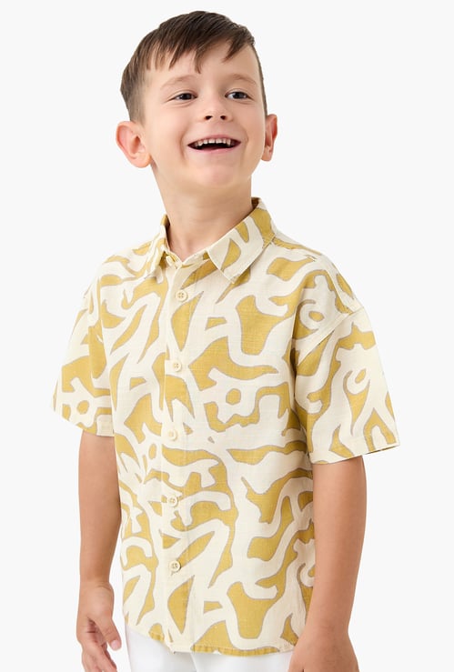 Juniors Abstract Print Shirt with Drop-Shoulder Sleeves
