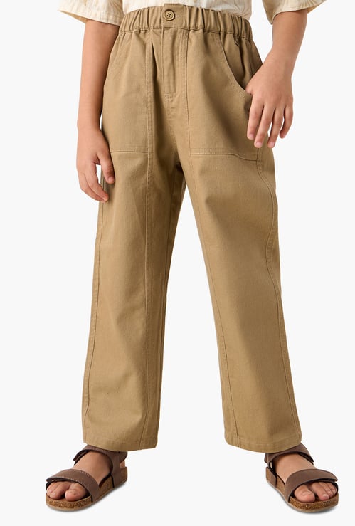 Juniors Solid Trousers with Button Closure and Pockets