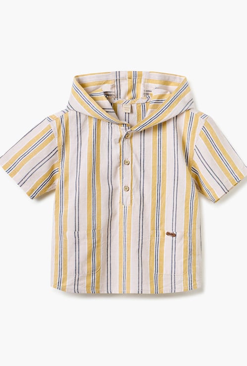 Giggles Striped Shirt with Hood and Short Sleeves