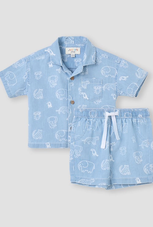 Juniors Animal Print Denim Shirt and Shorts Set