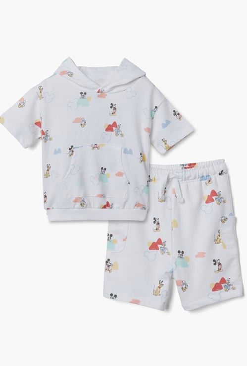 Disney Mickey Mouse and Donald Duck Print Hoodie and Shorts Set