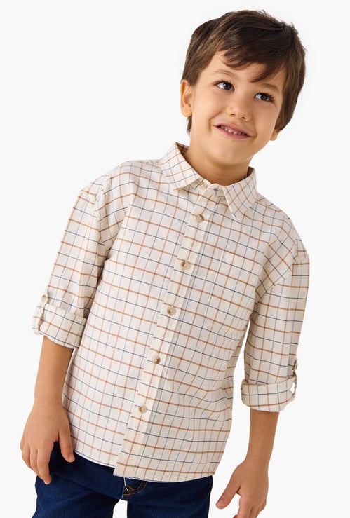 Juniors Checked Shirt with Pocket and Long Sleeves