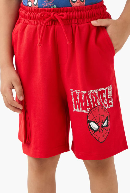Juniors Spider-Man Print Shorts with Drawstring Closure