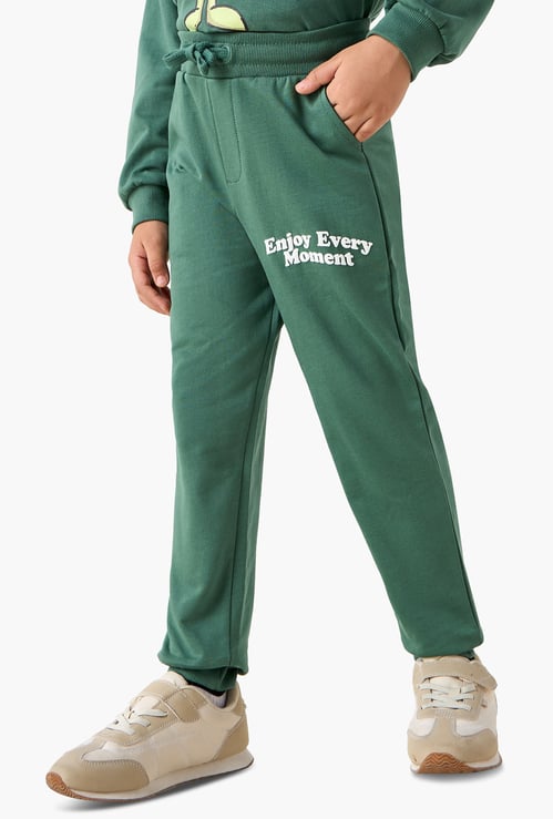Juniors Slogan Print Joggers with Drawstring Closure and Pockets