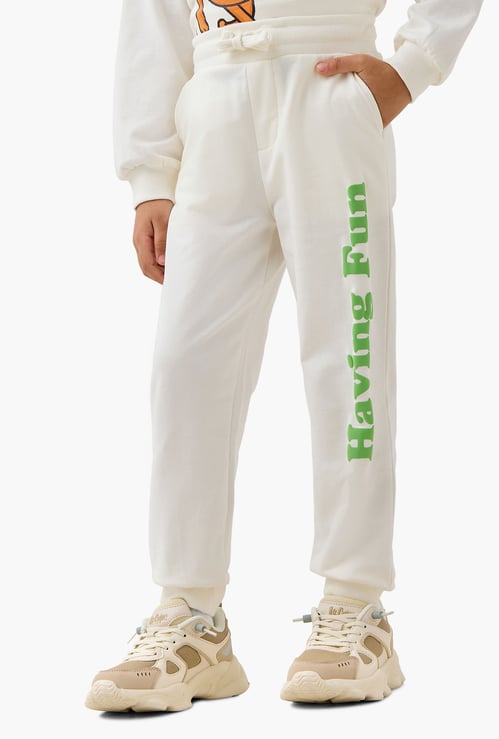 Juniors Slogan Print Joggers with Drawstring Closure and Pockets