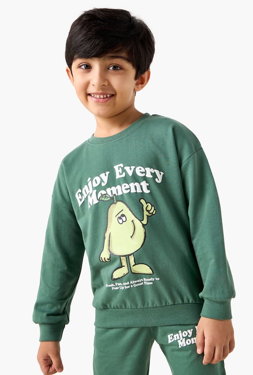 Juniors Printed Sweatshirt with Crew Neck and Long Sleeves