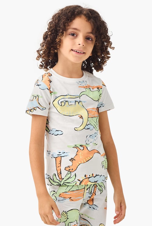 Juniors All-Over Dinosaur Print T-shirt and Pyjama Set