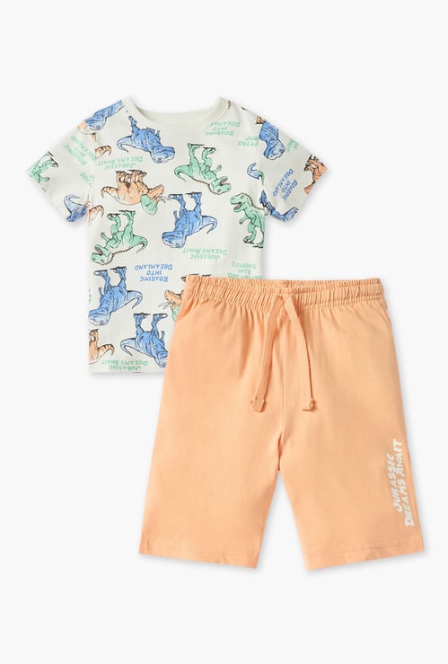 Juniors Dinosaur Print T-shirt and Shorts Set