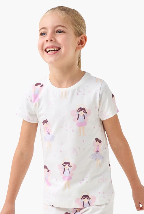 Juniors Angel Print T-shirt and Pyjama Set