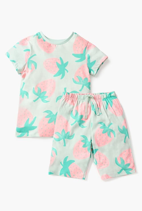 Juniors Strawberry Print T-shirt and Shorts Set