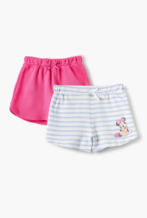 Minnie Mouse Print Shorts with Elasticated Waistband - Set of 2