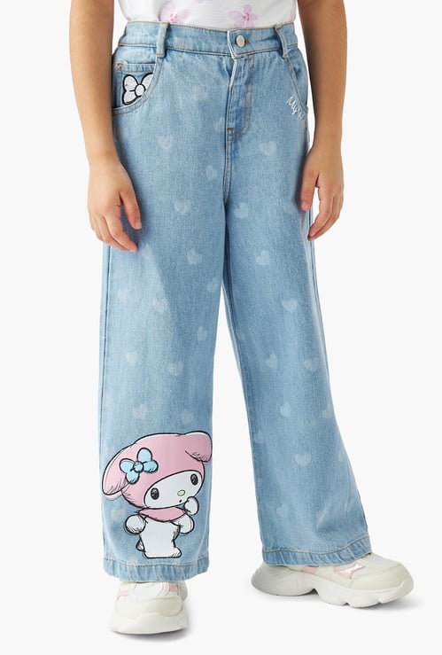 Juniors Girls Printed Wide Leg Jeans