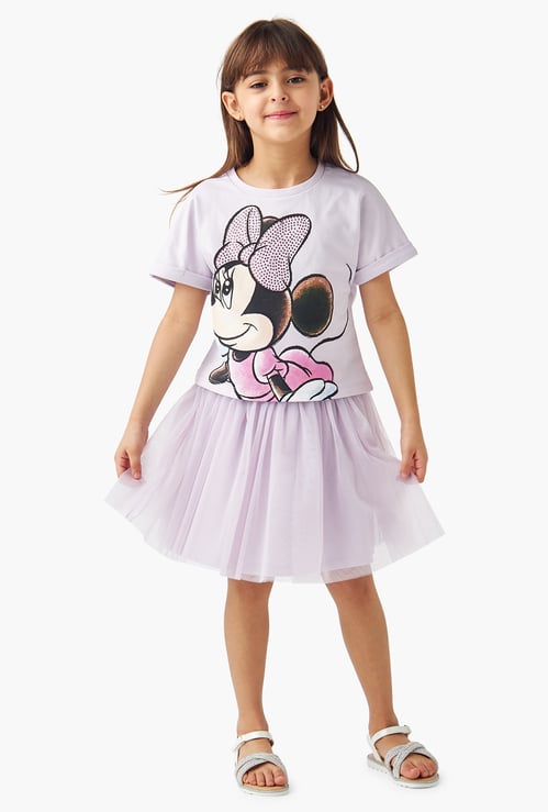 Minnie Mouse Embellished T-shirt and Skirt Set