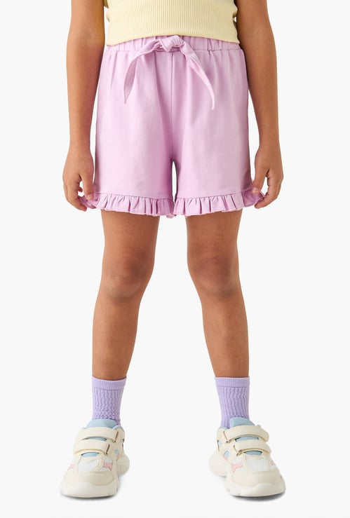 Juniors Solid Shorts with Ruffle Hem