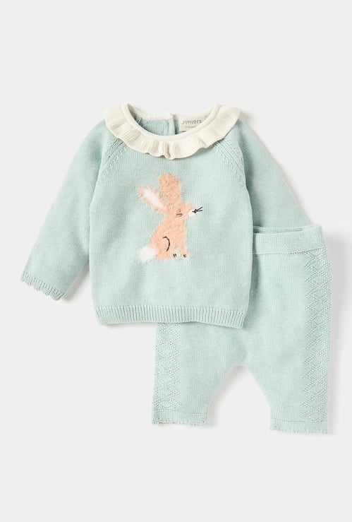 Juniors Bunny Textured Sweater and Elasticated Pyjama Set