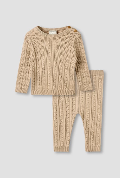 Juniors Knit Textured T-shirt and Pyjama Set