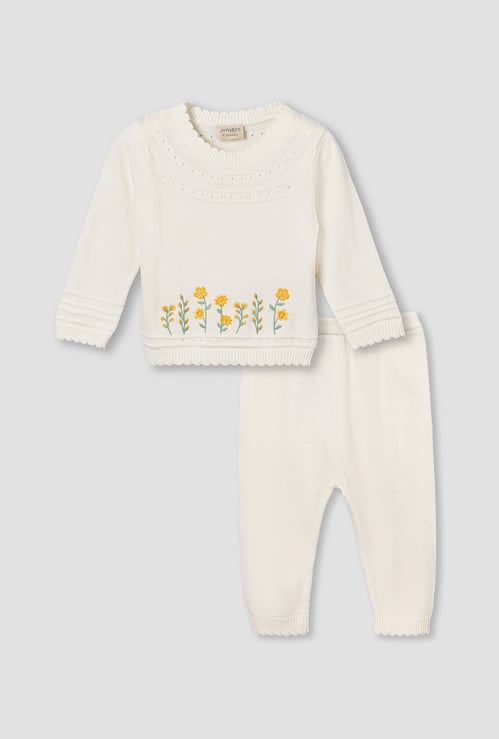 Juniors Embroidered Sweater with Pants Set