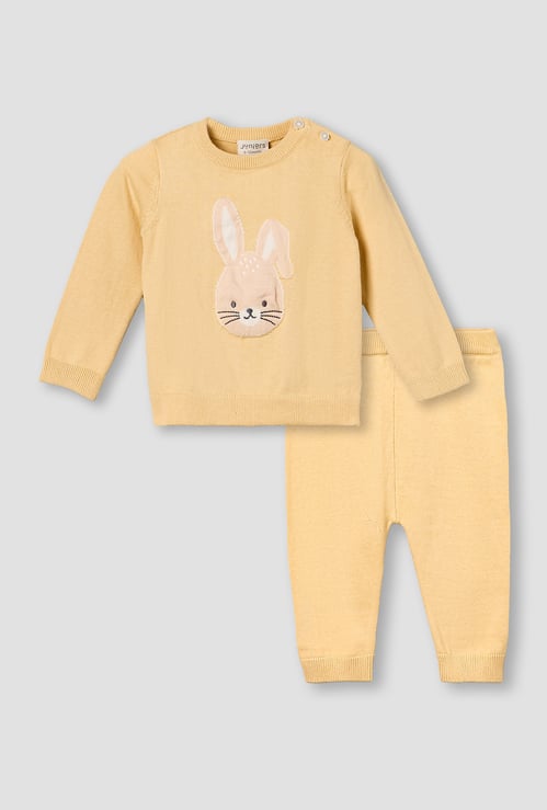 Juniors Bunny Embroidered Sweater with Pants Set