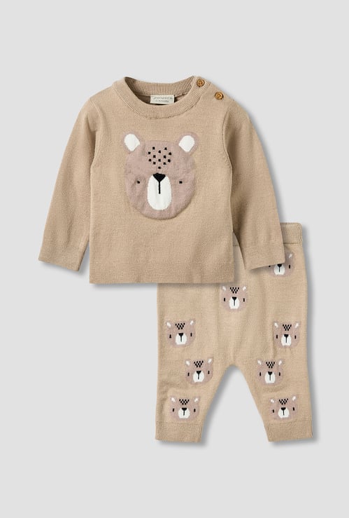 Juniors Bear Print Sweater with Pyjama Set