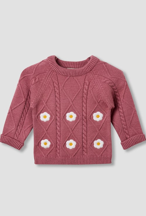 Juniors Floral Embroidered Sweater with Long Sleeves