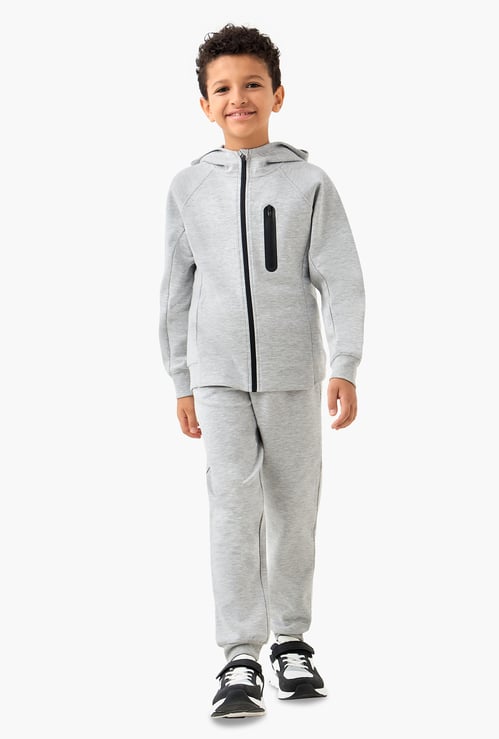 Juniors Solid Zip Through Hoodie and Joggers Set
