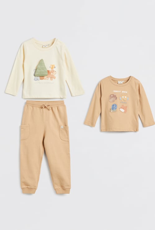 Juniors 3 Piece Applique T-shirt with Joggers Set