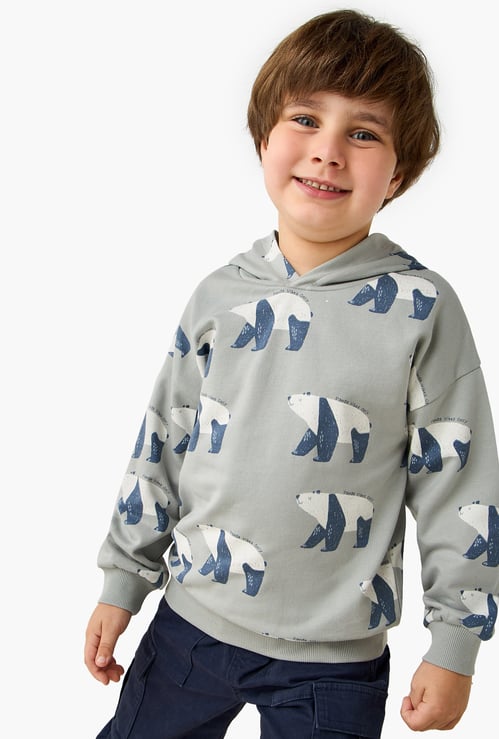 Juniors Panda Print Hooded Sweatshirt with Long Sleeves