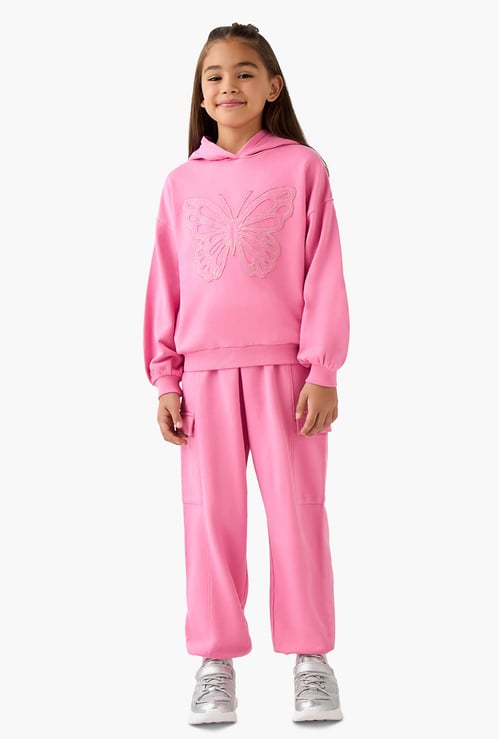 Juniors Butterfly Applique Hooded Sweatshirt and Joggers Set