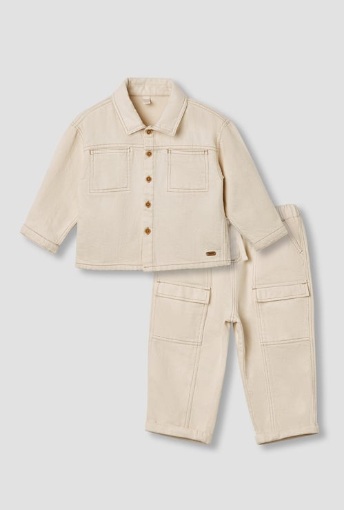 Giggles Solid Shacket and Pants Set