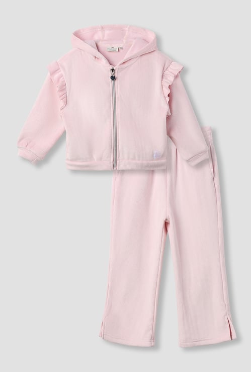 Juniors Textured Sweatshirt with Track Pants Set