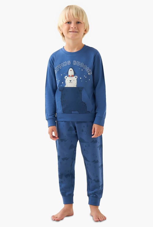Juniors Bear Print Sweatshirt and Joggers Set