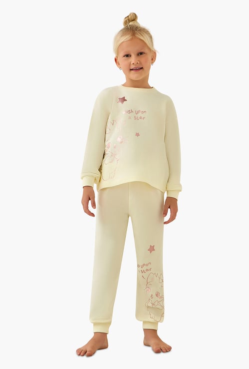 Juniors Cat Print Sweatshirt with Joggers Set