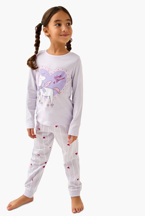 Juniors Unicorn Print T-shirt with Joggers Set