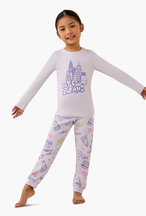 Juniors Printed T-shirt with Joggers Set