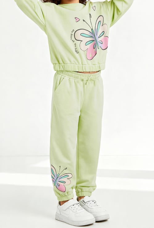 Juniors Butterfly Print Joggers with Pockets
