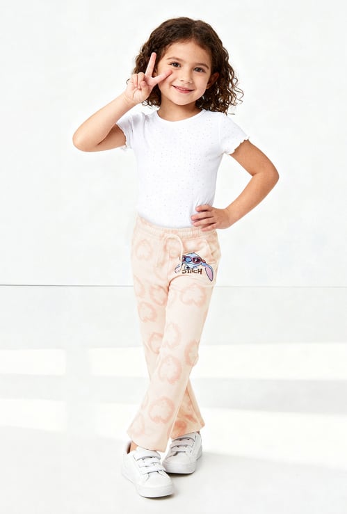 Stitch Print Wide Leg Joggers with Pockets