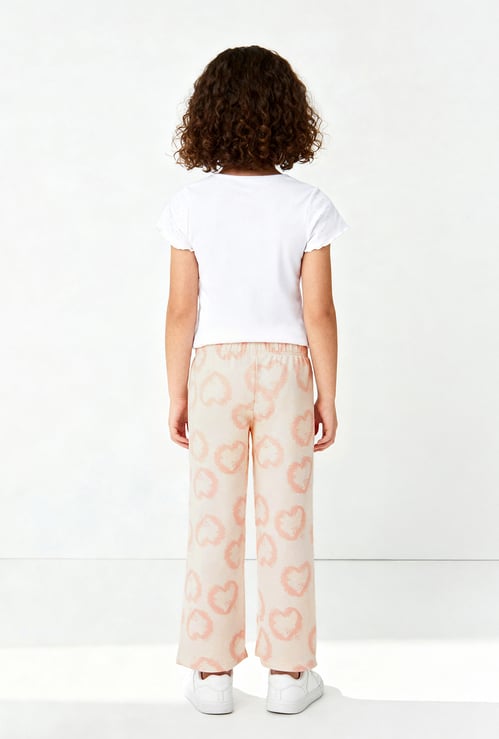 Stitch Print Wide Leg Joggers with Pockets