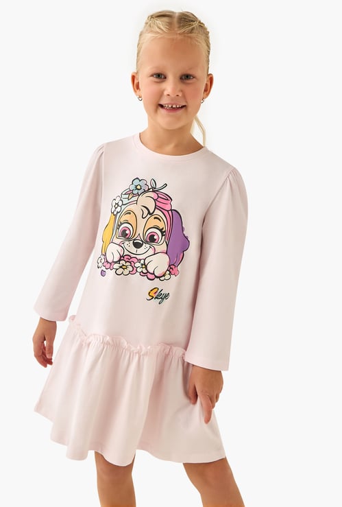 Juniors Skye Print A-line Dress with Long Sleeves