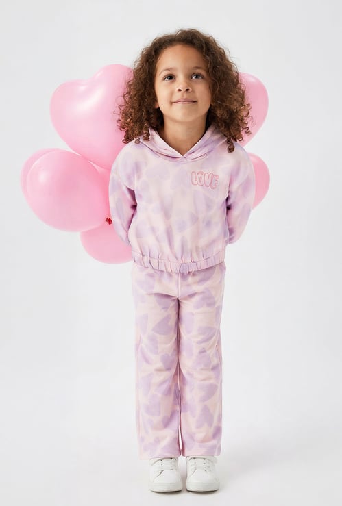 Juniors Heart Print Hooded Sweatshirt