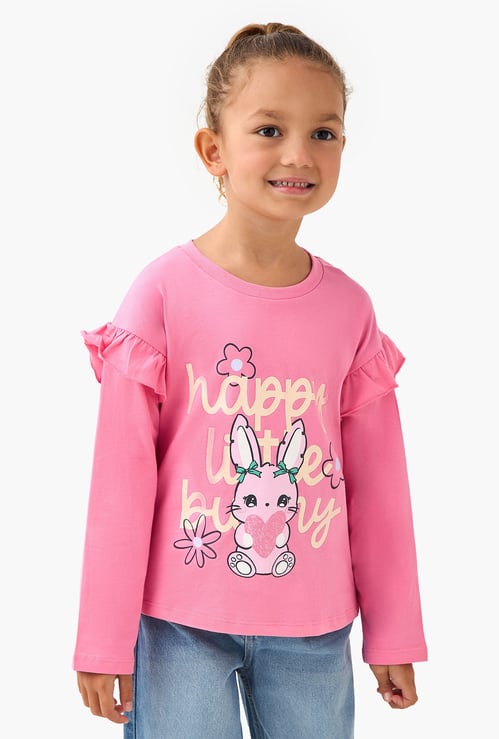 Juniors Graphic Print T-shirt with Long Sleeves