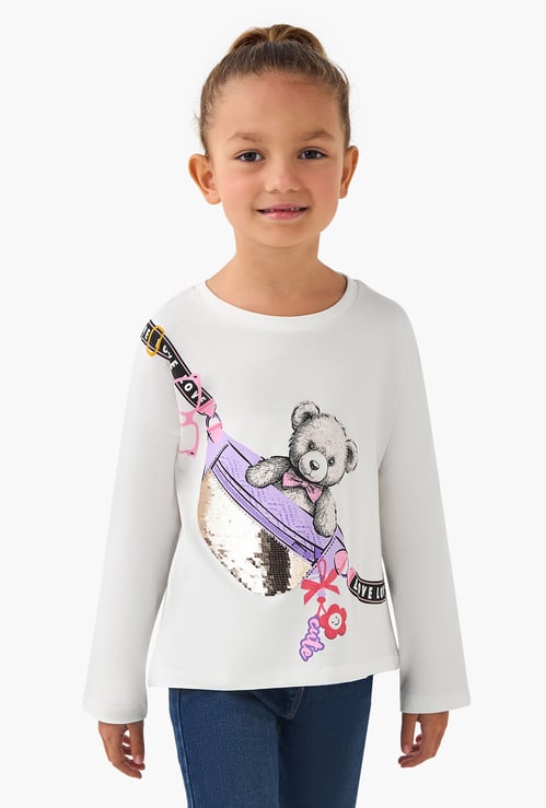 Juniors Sequin Detail T-shirt with Long Sleeves