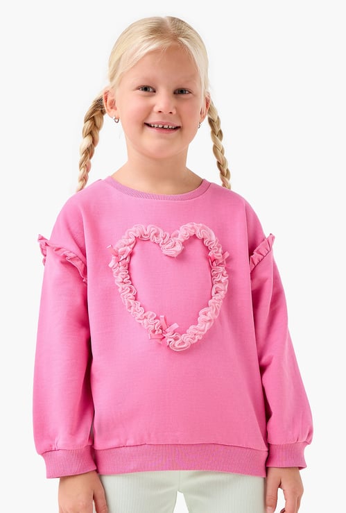 Juniors Heart Applique Sweatshirt with Long Sleeves