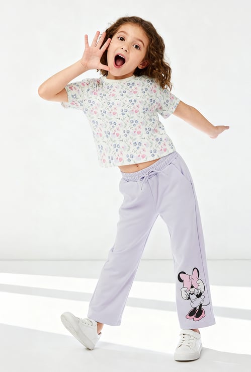 Juniors Floral Print T-shirt with Short Sleeves