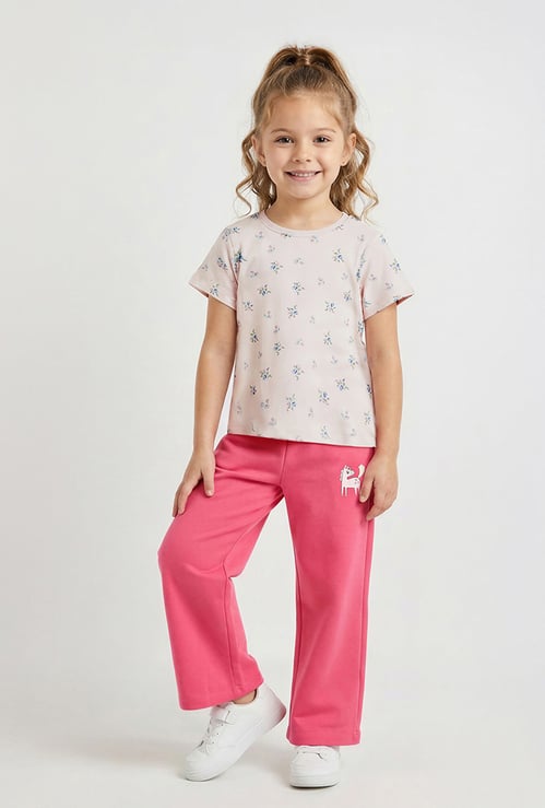 Juniors Floral Print T-shirt with Short Sleeves