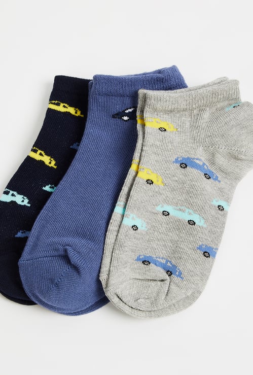 Juniors Car Print Ankle Length Socks - Set of 3