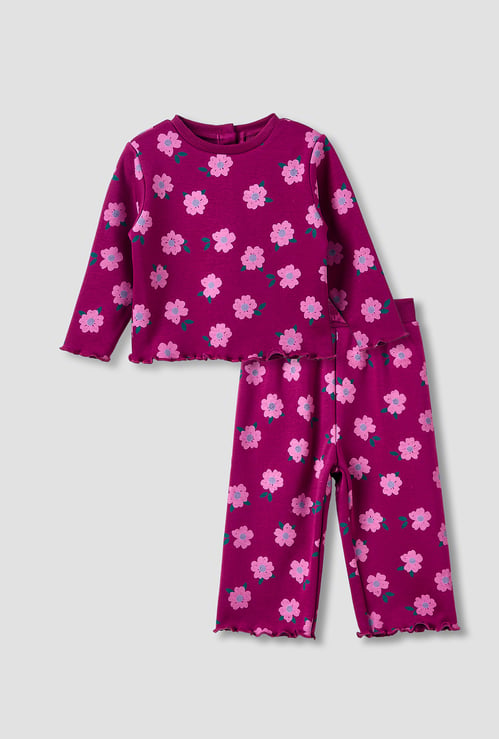 Juniors Floral Print T-shirt and Pants Set
