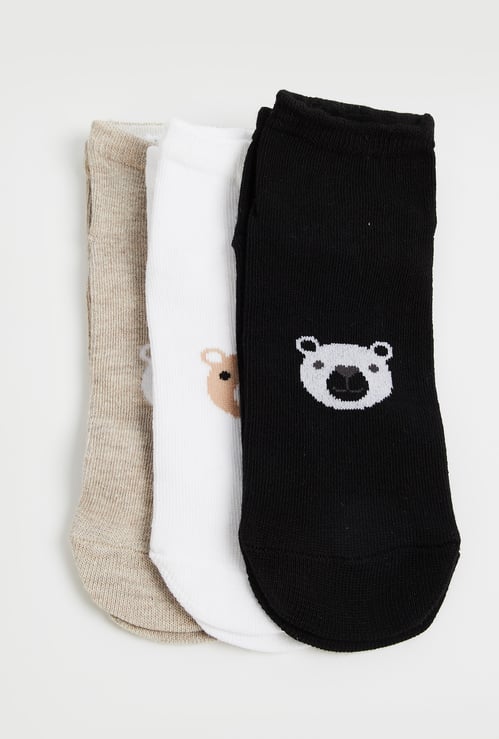 Juniors Teddy Bear Print Ankle Length Socks - Pack of 3