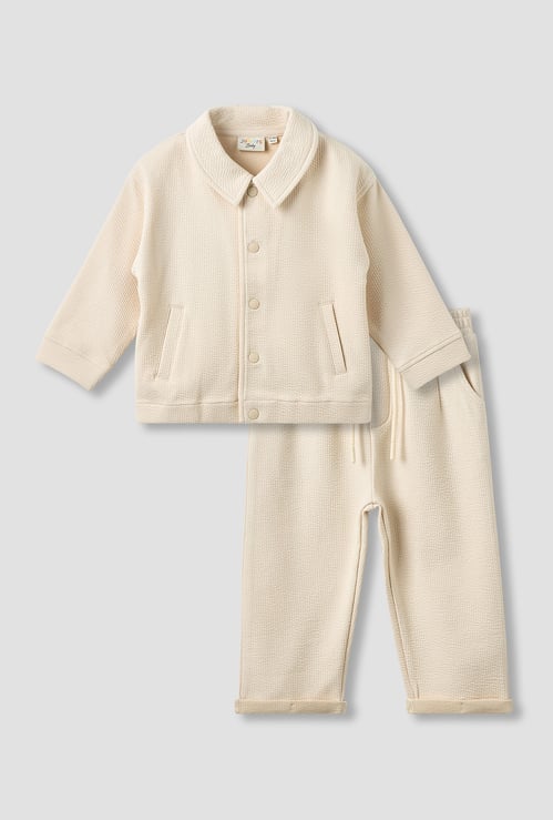 Juniors Textured Shacket and Pants Set
