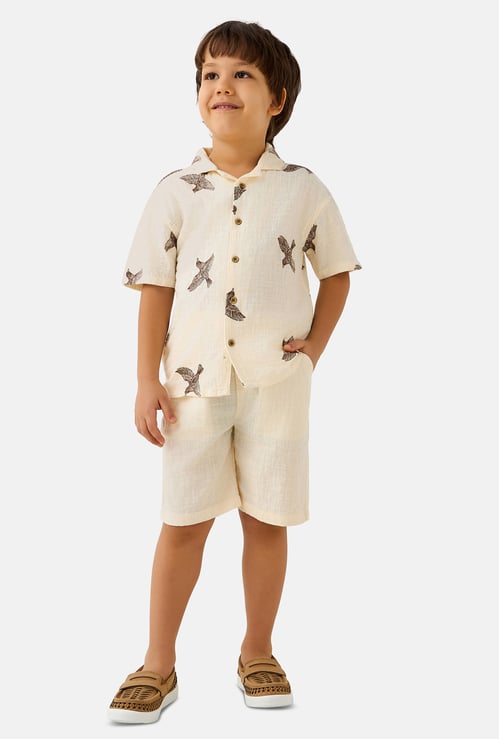 Juniors Bird Embroidered Collared Neck Shirt and Shorts Set