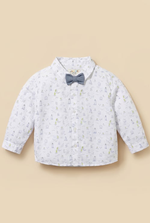 Juniors Nautical Print Shirt with Bow Applique
